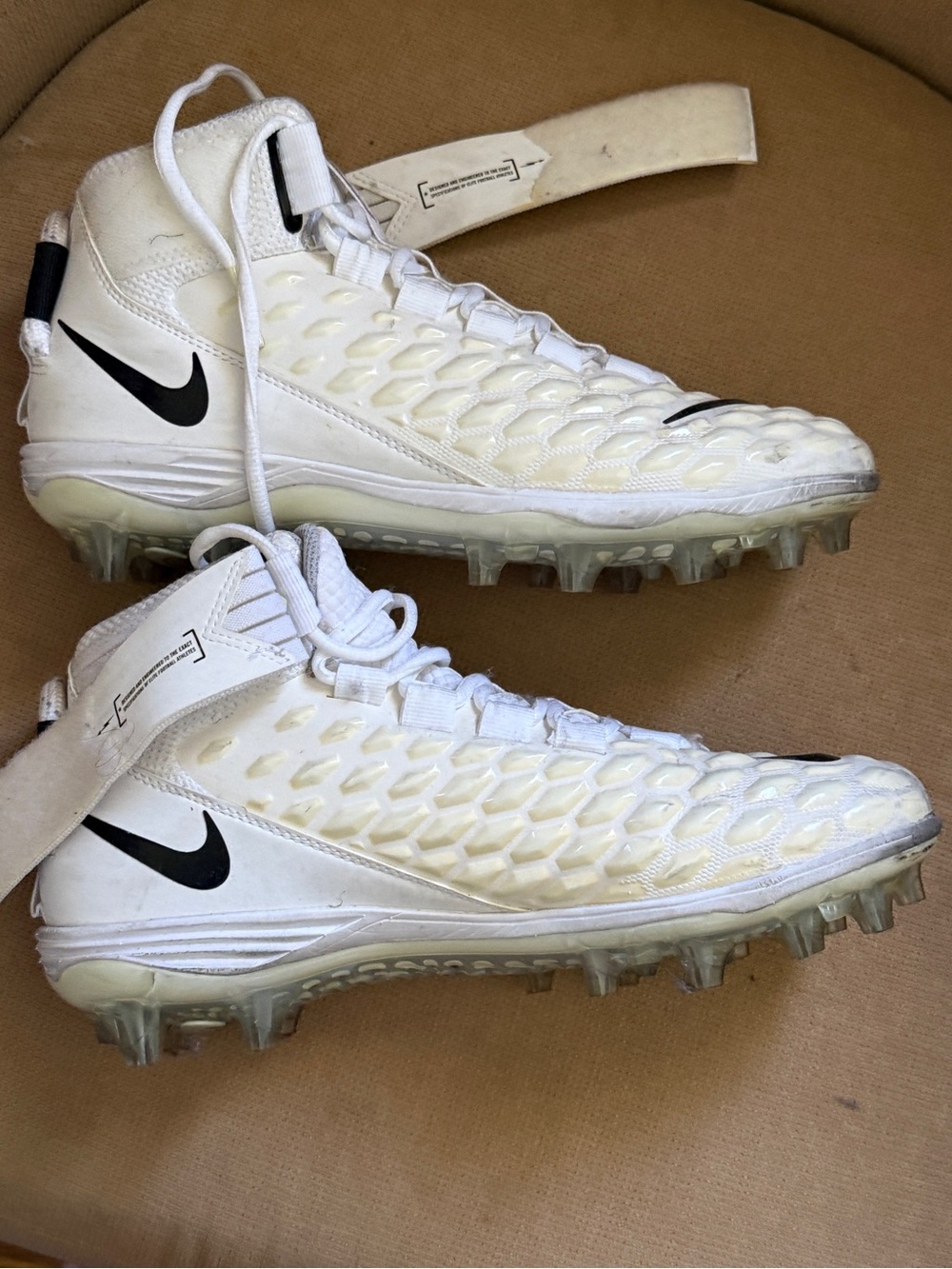 Nike White and Black High-Top Football Cleats - Picture 3 of 3
